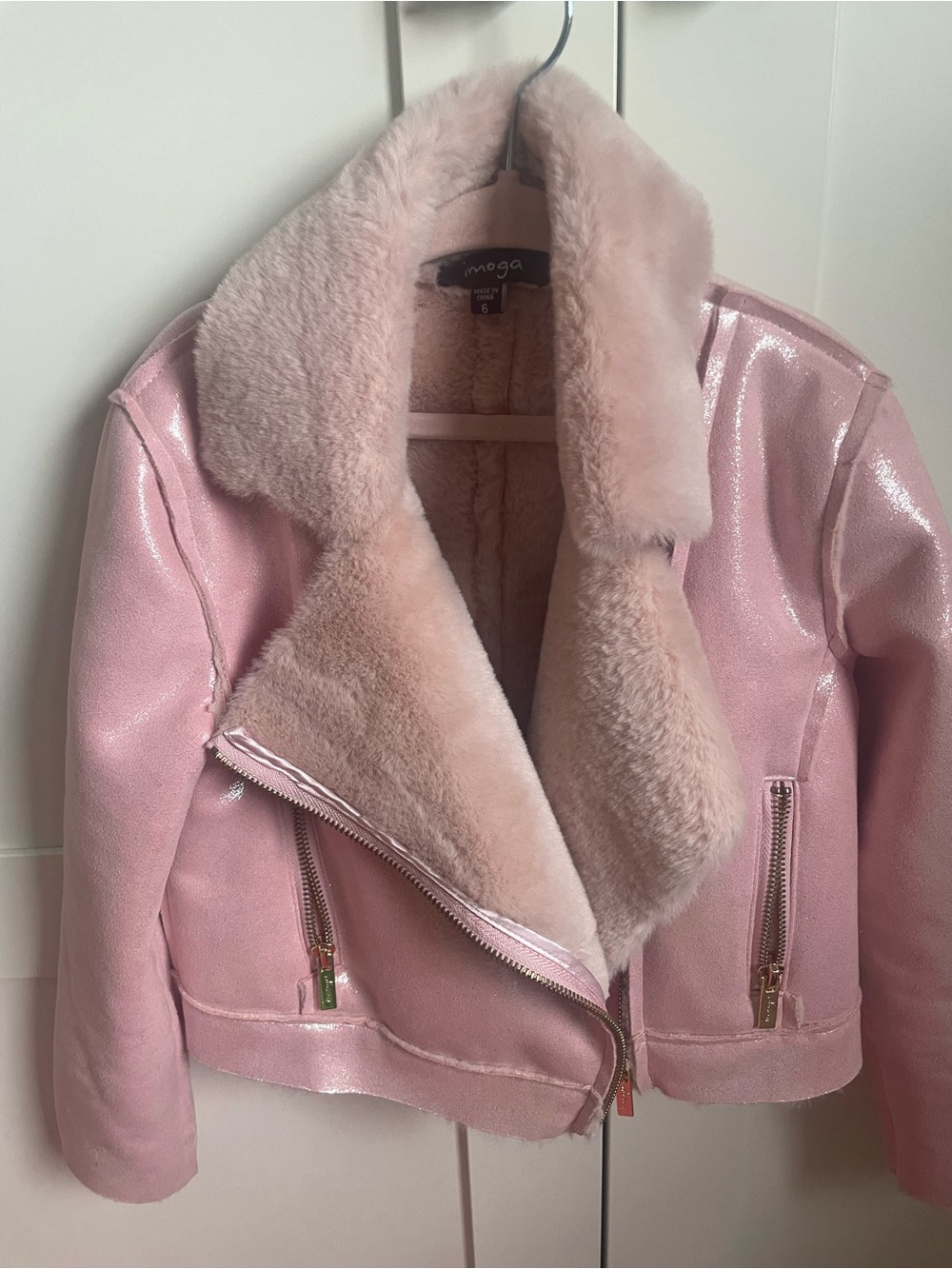 IMoga pink fall zip up jacket sparkly pink